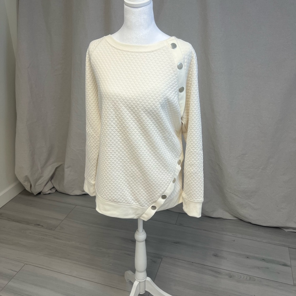 The‎ Sweatshirt Project Cream Quilted Button-Detail Sz M
